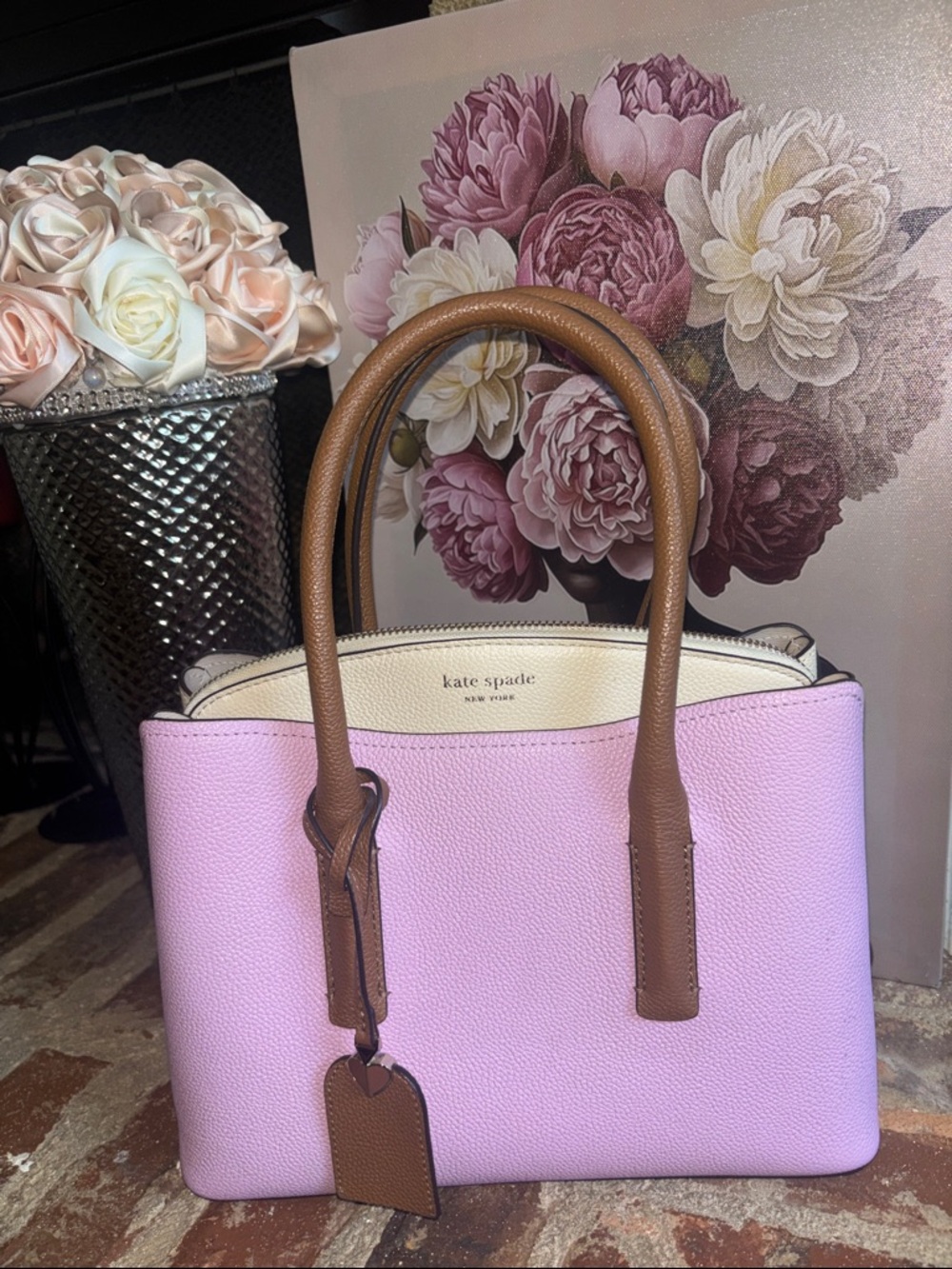 Kate spade Lilac Leather Satchel with Brown Handles
